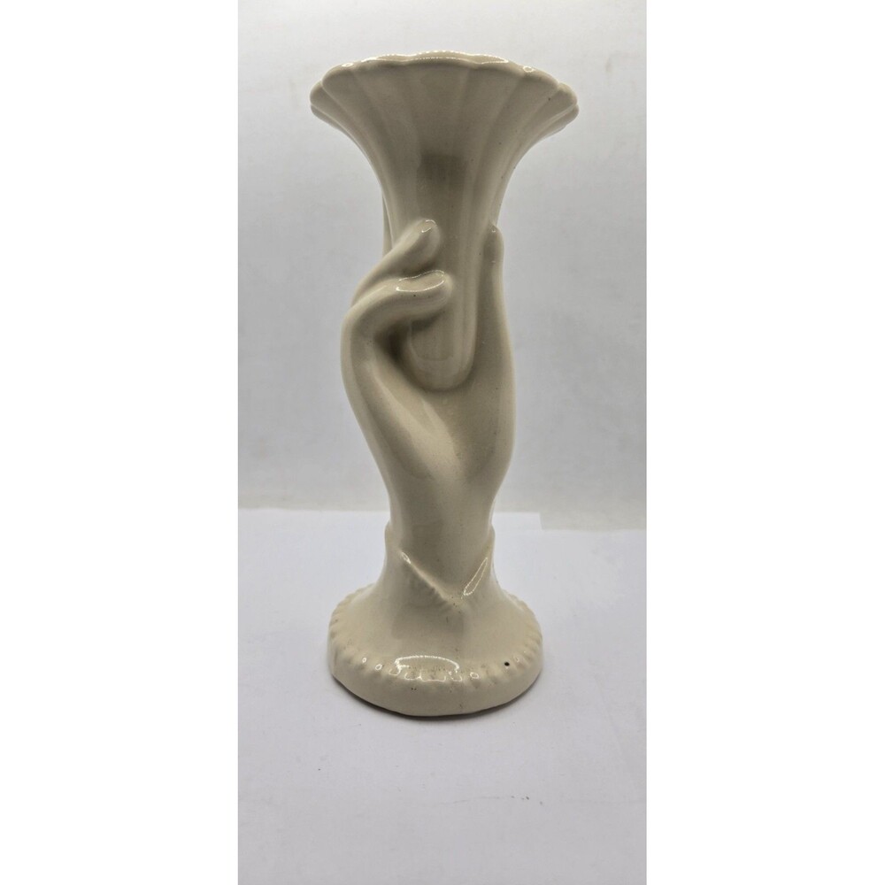 Shawnee Pottery Hand Holding Trumpet Flower Vase Art Deco Made in USA